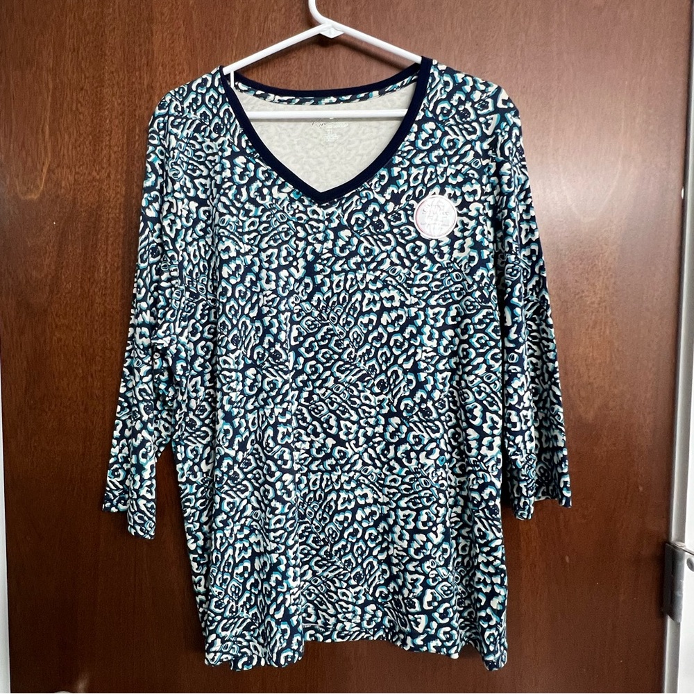 Kim Rogers‎ NWT Woman Super Soft Tee Blue Leopard Animal Print Size 1X